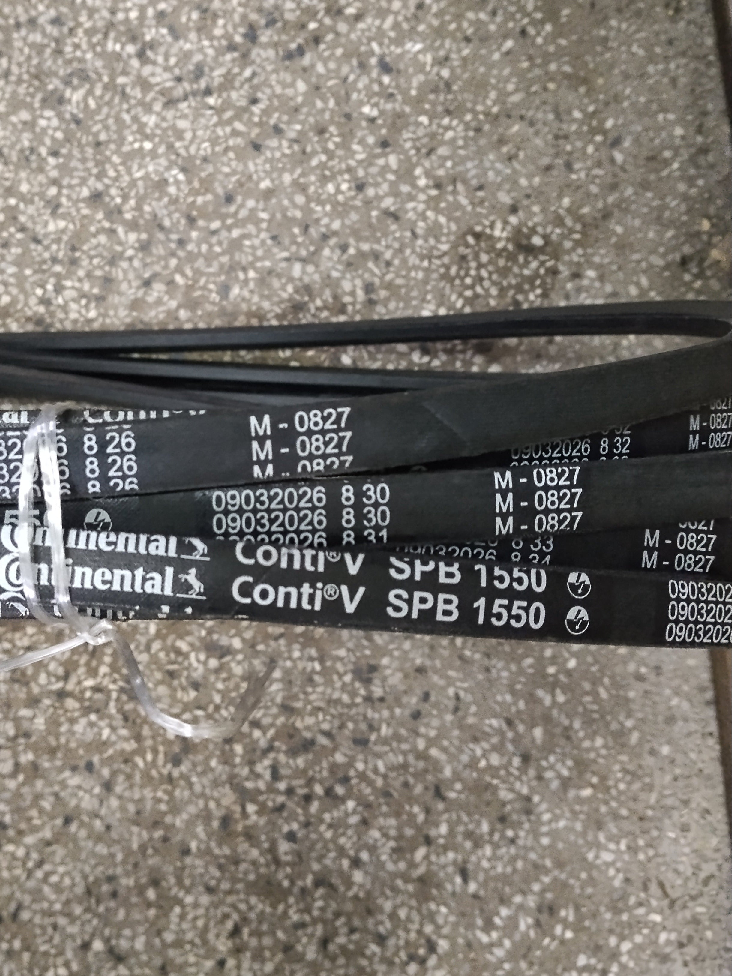 A set of black Continental ContiV SPB 1550 v belts wrapped together.